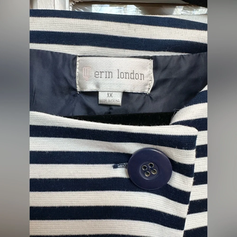 Erin London Striped Overcoat Blazer Jacket Classic Breton Style Plus Size 1X